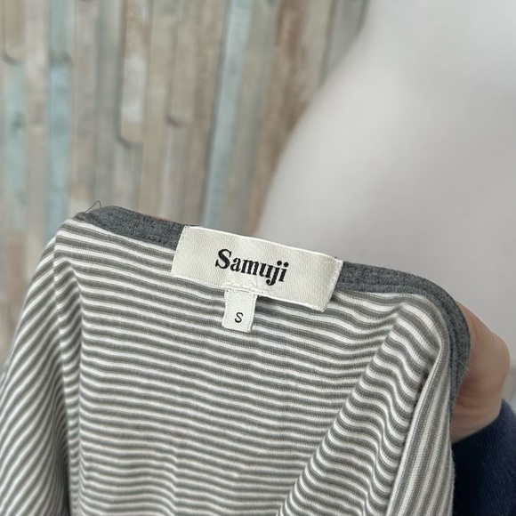 Samuji S Gray Stripe Knit Drop Shoulder 3/4 Sleeve Tunic Mini T Shirt Dress $205 - Picture 6 of 8